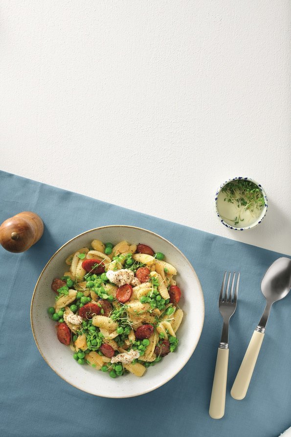 Cremige Erbsenpasta mit Debreziner